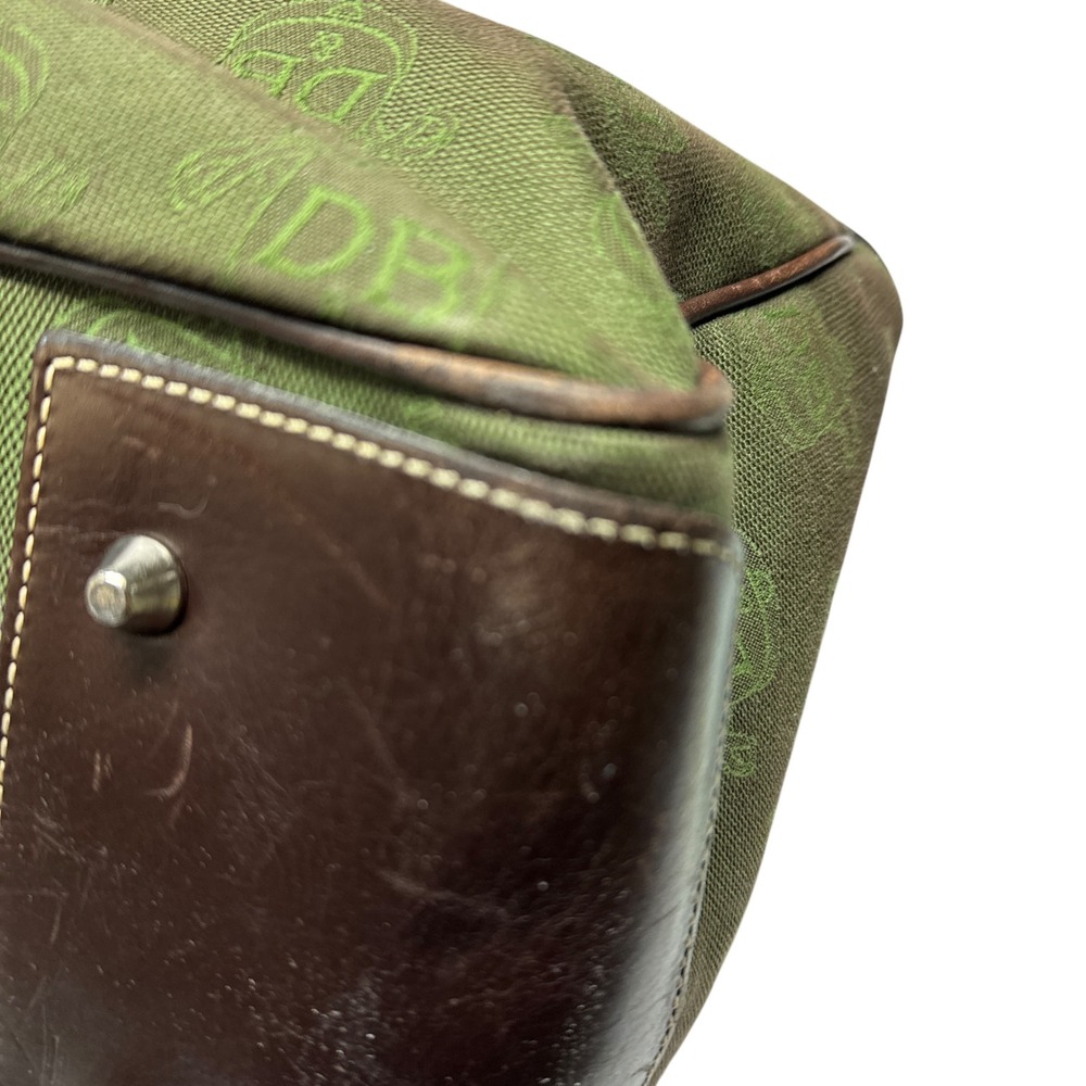 Dooney and Burke Signature Canvas Tote Bag Green Brown Leather Trim Silver - Picture 10 of 14